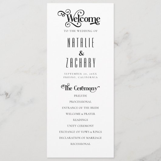 Formele Typografie Zwart Wit Huwelijksprogramma Programmakaart (Voorkant)