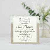 Formele uitnodiging van de Munt Burlap eerste comm (Staand voorkant)