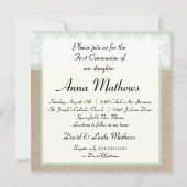 Formele uitnodiging van de Munt Burlap eerste comm (Voorkant)