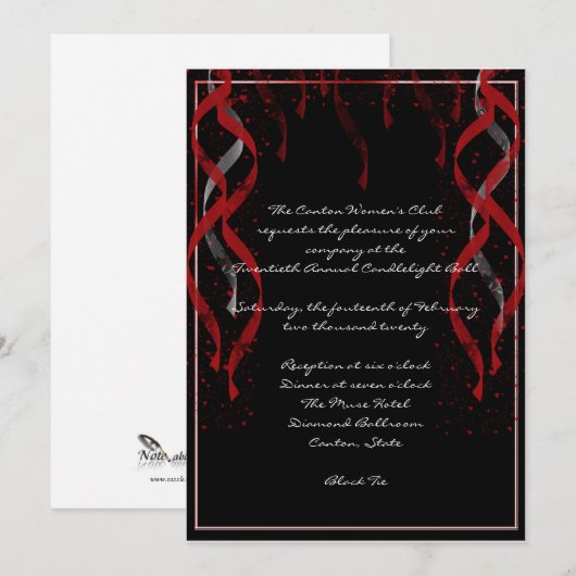 Formele uitnodiging van de Rode Ribbon-partij voor (Voorkant / Achterkant)