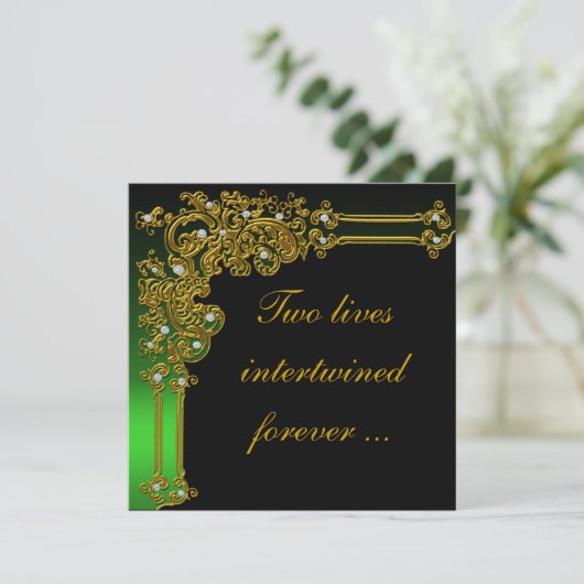 Formele uitnodiging voor een zwarte en groene brui (Staand voorkant)