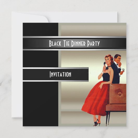 Formele uitnodiging voor een zwartzijden dinerfees (Achterkant)