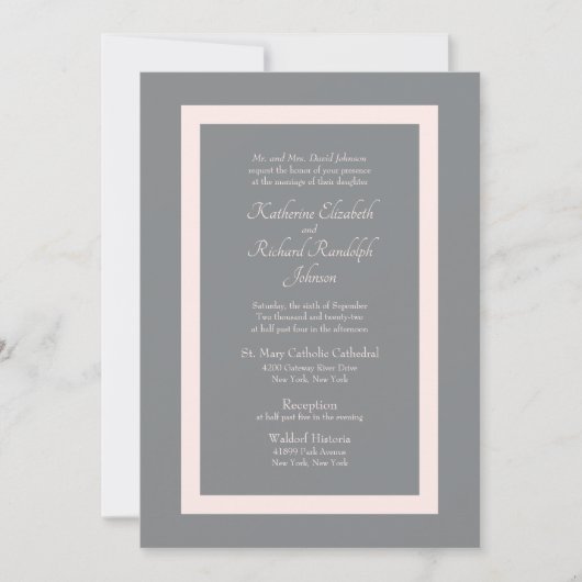Formele uitnodiging voor grijze en roze bruiloft (Voorkant)