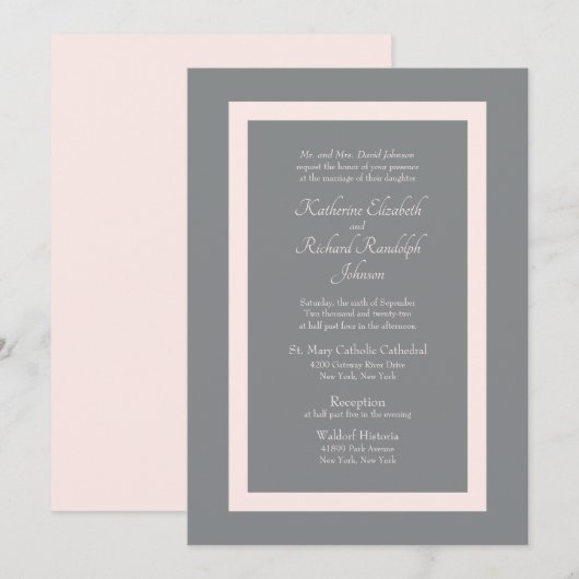 Formele uitnodiging voor grijze en roze bruiloft (Voorkant / Achterkant)