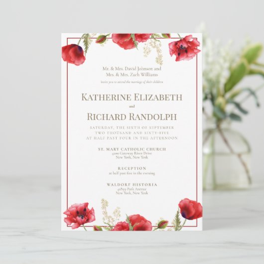 Formele uitnodiging voor Rode Floral Rood en Wit h (Staand voorkant)