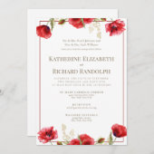 Formele uitnodiging voor Rode Floral Rood en Wit h (Voorkant / Achterkant)