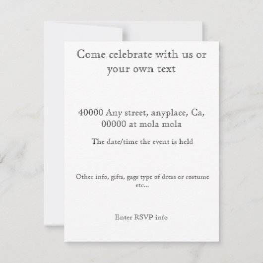 Formele uitnodiging voor volwassenen van Bithday (Achterkant)