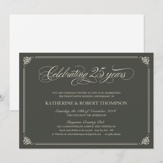 Formele uitnodigingen voor het 25e Jubileum van de (Voorkant / Achterkant)