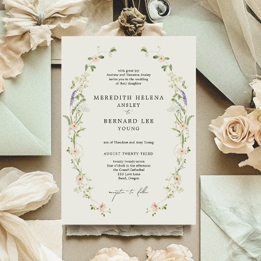 Formele Vintage Rustieke Wildbloem Bruiloft Kaart