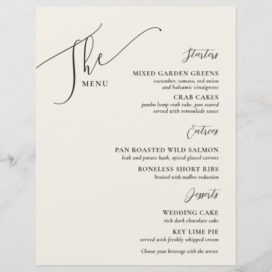 Formele weddenschappen Menu Elegant Bone Black (Voorkant)