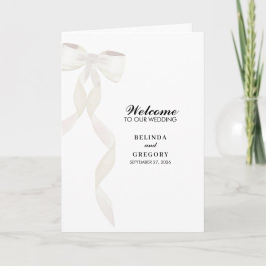 Formele White Bow Ribbon Wedding Order of Service Programma (Voorkant)