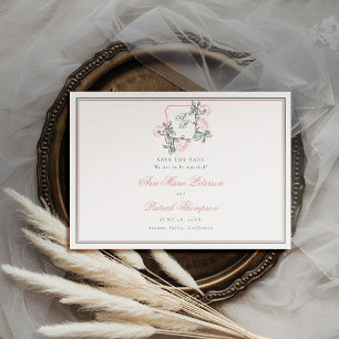 Formele Wilde Rozen Crest Preppy Roze Trouwdag Save The Date