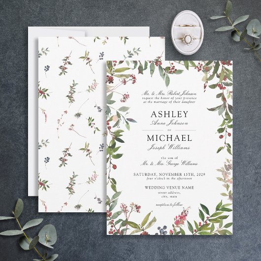 Formele winter Wildflower Berry Wedding Kaart