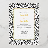 Formele Wit & Zwart Abstract Bladpatroonhuwelijk Folie Uitnodiging (Voorkant)