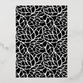 Formele Wit & Zwart Abstract Bladpatroonhuwelijk Folie Uitnodiging (Achterkant)