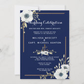 Formele Witte Anemoon Nautische Marine Huwelijk Kaart (Voorkant)