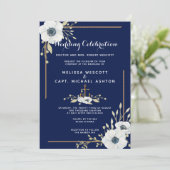 Formele Witte Anemoon Nautische Marine Huwelijk Kaart (Staand voorkant)
