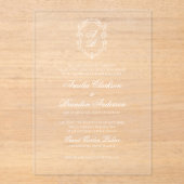 Formele Witte Bloemen Monogram Kreeft Huwelijk Acryl Uitnodigingen (Voorkant)