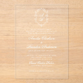 Formele Witte Bloemen Monogram Kreeft Huwelijk Acryl Uitnodigingen