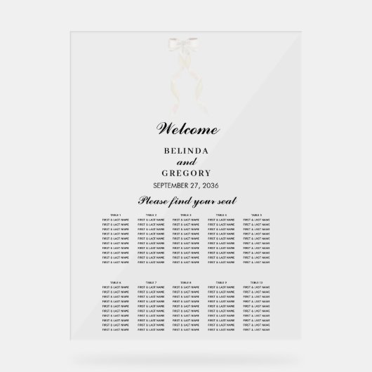 Formele witte boog lint bruiloft zithart acryl bord (Voorkant)