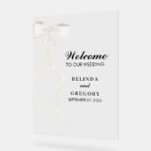 Formele witte boog lint elegante bruiloft acryl bord (Hoek)