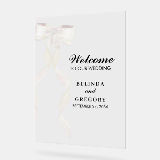 Formele witte boog lint elegante bruiloft acryl bord (Hoek)