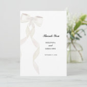 Formele witte boog lint elegante bruiloft bedankkaart (Staand voorkant)