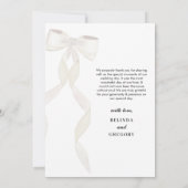 Formele witte boog lint elegante bruiloft bedankkaart (Achterkant)