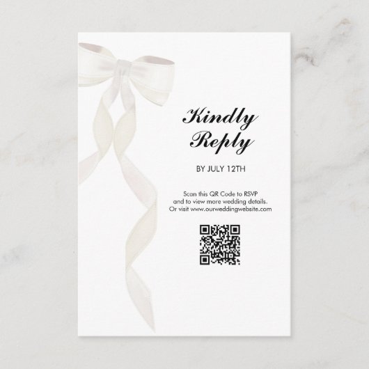 Formele witte boog lint elegante bruiloft informatiekaartje (Voorkant)