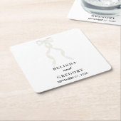 Formele witte boog lint elegante bruiloft kartonnen onderzetters (Schuin)