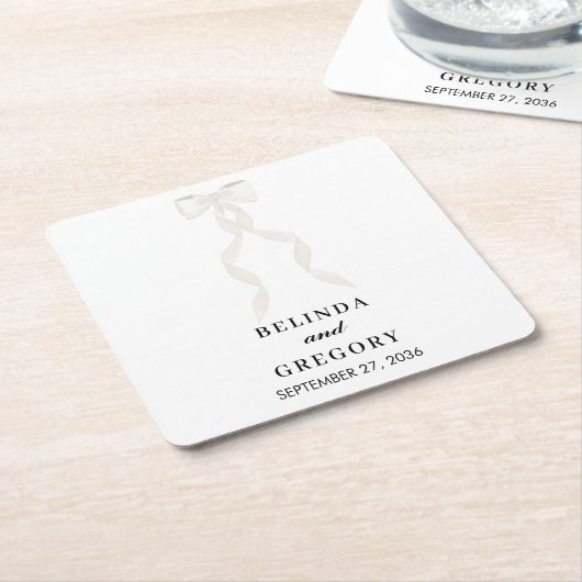 Formele witte boog lint elegante bruiloft kartonnen onderzetters (Schuin)