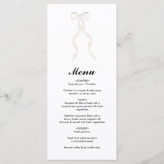 Formele witte boog lint elegante bruiloft menu (Voorkant)