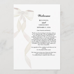 Formele witte boog lint elegante bruiloft route programmakaart