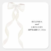Formele witte boog lint elegante bruiloft vierkante sticker (Voorkant)
