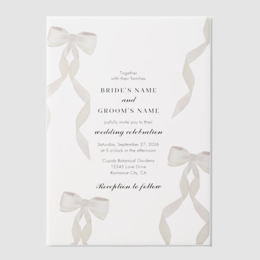 Formele witte lint formele bruiloft vellum uitnodigingen (Voorkant)