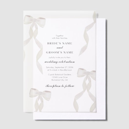 Formele witte lint formele bruiloft vellum uitnodigingen (Offset)