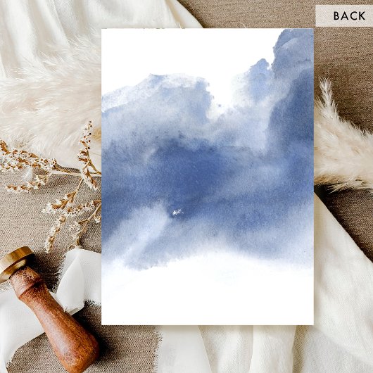 Formele Witte, Navy Blauwe Bloemen Waterverf Bruil Kaart