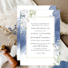 Formele Witte, Navy Blauwe Bloemen Waterverf Bruil Kaart