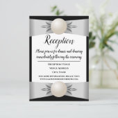 Formele witte parel lint bruiloft receptie kaart (Staand voorkant)