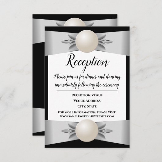 Formele witte parel lint bruiloft receptie kaart (Voorkant / Achterkant)