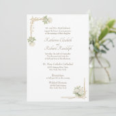 Formele witte rozen bruiloft kerk bruiloft kaart (Staand voorkant)