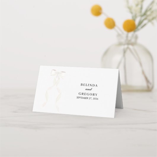 Formele Witte Strik Lint Elegante Trouwdag Plaatskaartje (Achterkant)