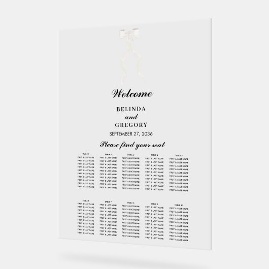 Formele witte strik lint trouwzaalstoelen rangschi acryl bord (Hoek)