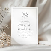 Formele witte zwarte elegante Crest bruiloft Kaart