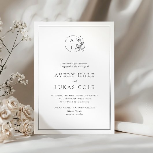 Formele witte zwarte elegante Crest bruiloft Kaart