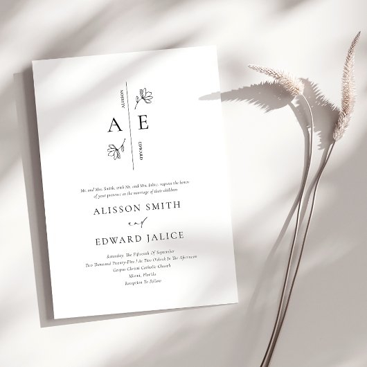 Formele witte zwarte monogram bruiloft kaart