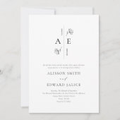 Formele witte zwarte monogram bruiloft kaart (Voorkant)