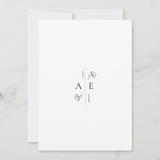 Formele witte zwarte monogram bruiloft kaart (Achterkant)