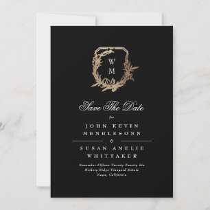 Formele witte zwarte monogram gouden kam foto save the date