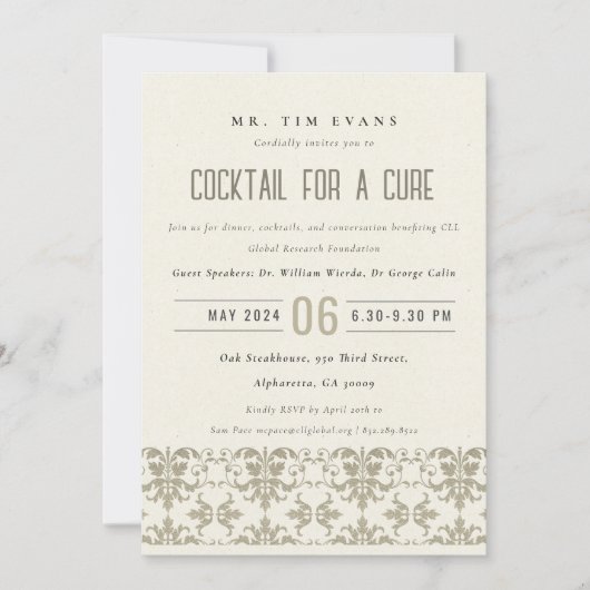 Formele Zilveren Damast Cocktail Seminar Event Kaart (Voorkant)
